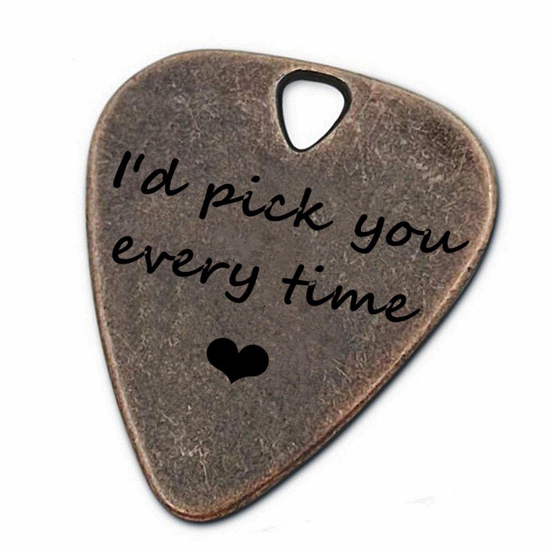JUPPE Bronze Guitar Picks & Bass Picks, I'd Pick You Every Time Guitar Pick With Leather Case Birthday Music Gifts For Him Her or Couples (I'd Pick You Every Time) - Image 1